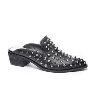 Chinese Laundry black faux leather studded mule loafers